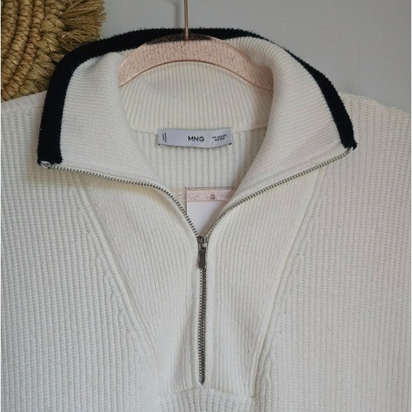 Mango MNG New White Stripe Preppy 1/2 Zip Collar Sweater Vest SZ XXL 90s Preppy - Picture 5 of 10